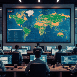 Elite Logistics LLC 24/7 GPS fleet tracking and dispatch operations center monitoring refrigerated trucking routes and real-time temperature data across the United States