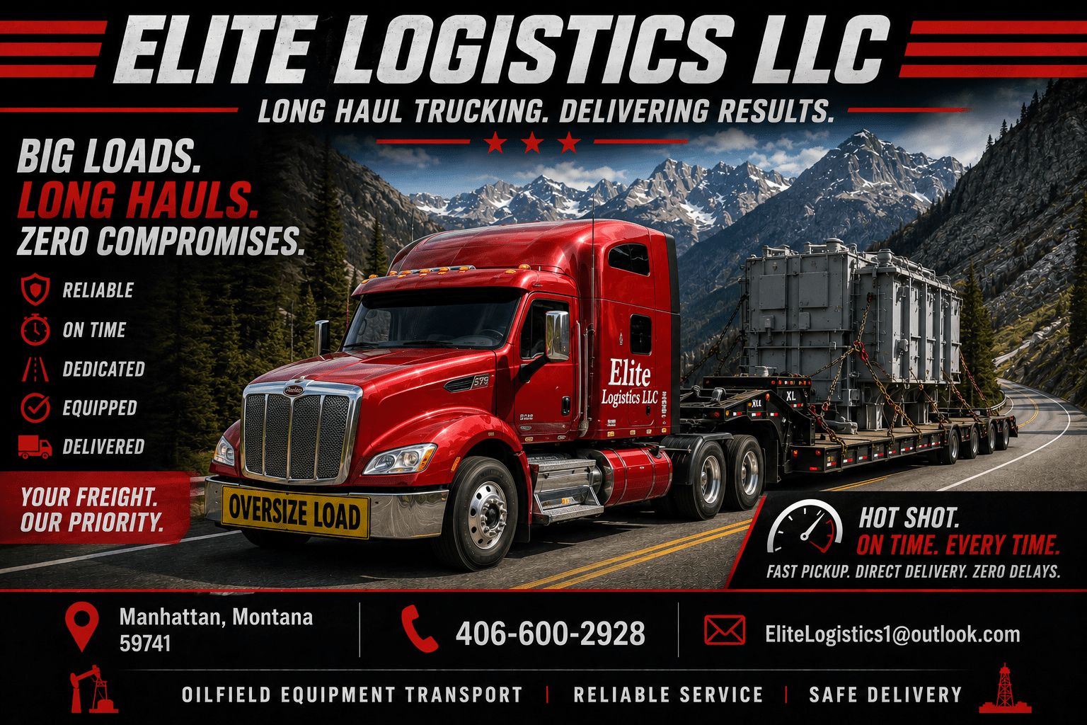 Red Elite Logistics semi hauling oversized load