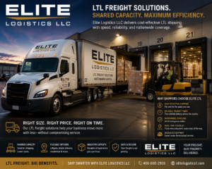 Palletized cargo staged in a freight terminal warehouse for less-than-truckload LTL shipping with Elite Logistics LLC