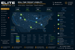 Elite Logistics LLC professional CDL truck driver reviewing a digital freight route map for an expedited delivery — local freight carriers and over-the-road trucking services