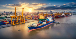 Container ship at a major seaport loaded with intermodal freight containers — Elite Logistics LLC