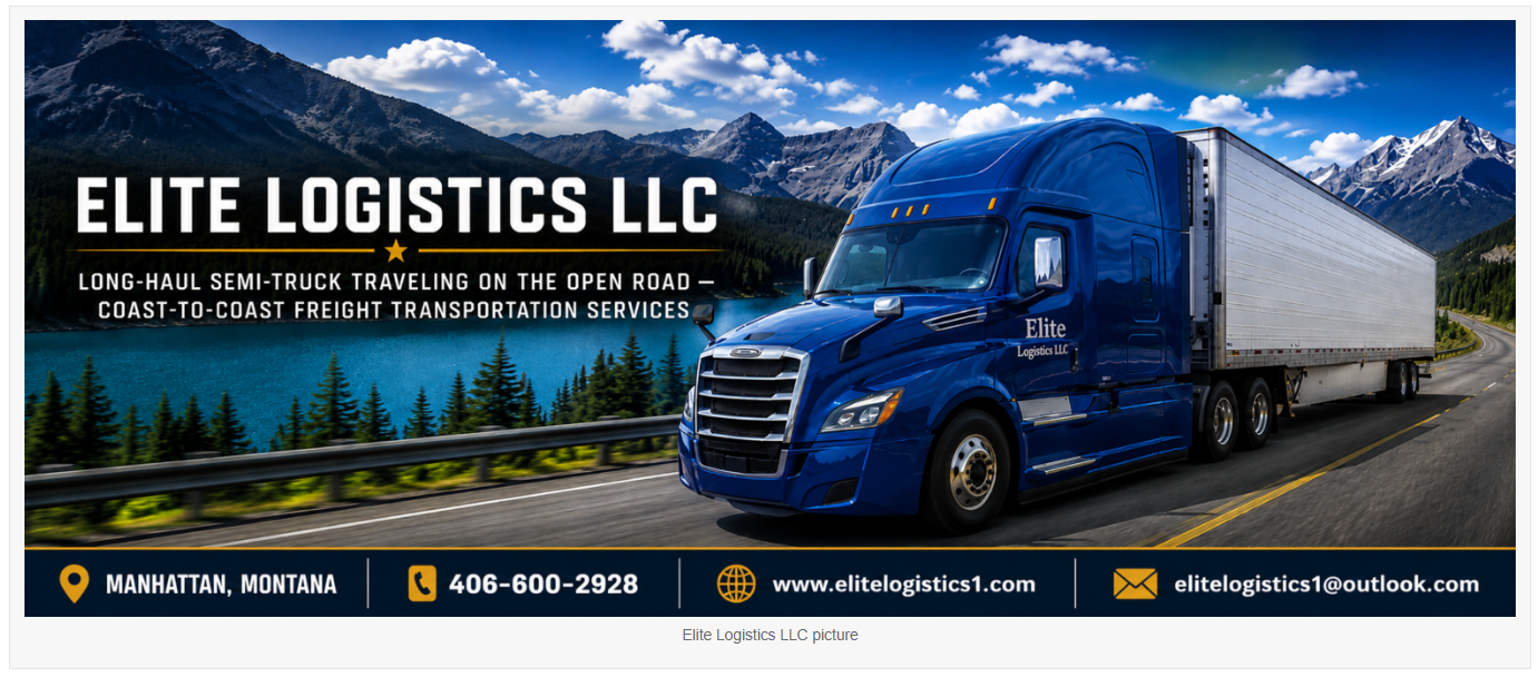 Blue Elite Logistics semi-truck on mountain highway