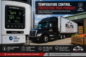 Reefer trailer digital temperature display showing set-point monitoring for produce transport