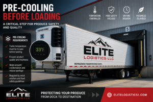 Refrigerated freight truck backed into a loading dock for produce pickup