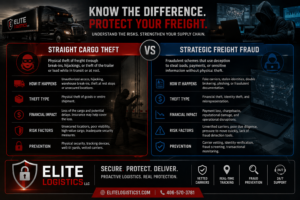 Comparison graphic showing straight cargo theft versus strategic freight fraud