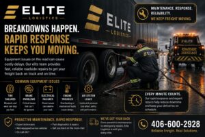 Elite Logistics roadside repair technician providing rapid response service for a semi-truck to reduce freight delays and keep shipments moving.