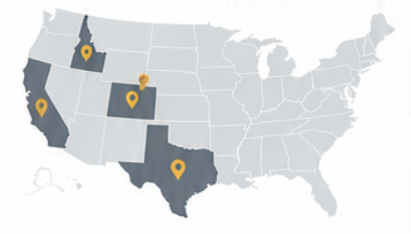U.S. map highlighting California, Idaho, Colorado, and Texas, the top states buyers relocate from when moving to Bozeman, Montana