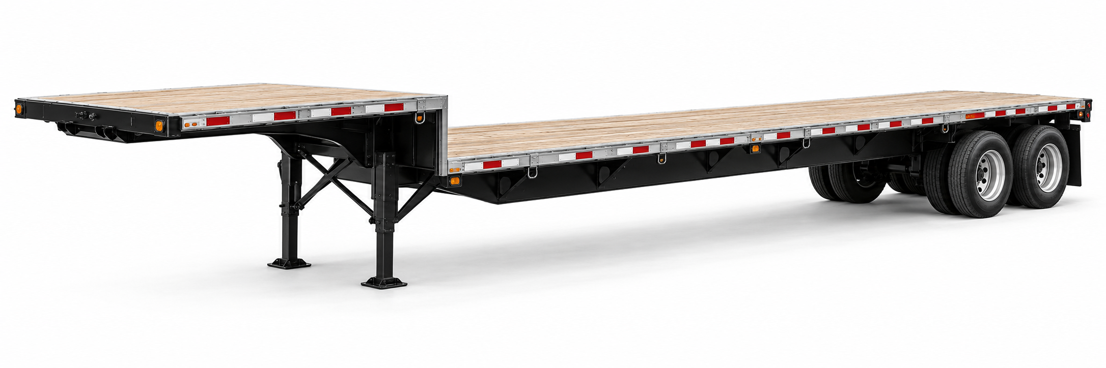 Step deck flatbed trailer with a raised front deck and lower main deck for hauling tall freight, Elite Logistics LLC flatbed trucking