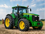Green farm tractor with yellow wheels parked in a harvested field, ready for tractor shipping and farm equipment hauling