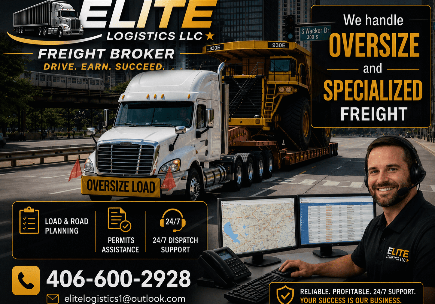 Oversize load freight broker truck advertisement