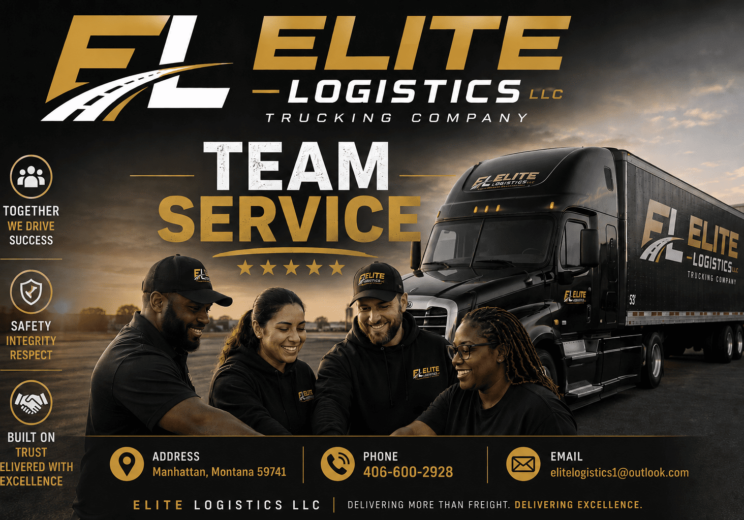 Elite Logistics team of drivers with truck